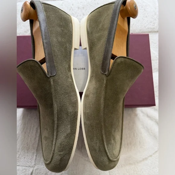 John Lobb Olive Green Suede Men\'s Slip-Ons John Lobb | Court | Shoes main image 2